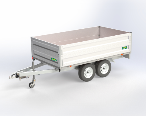 Bordwandaufsatz aus eloxiertem Aluminium 300 mm, UNSINN-Profil, in Kombination mit Deckel aus Aluminium mit Gasfederunterstützung, heckseitig zu öffnen,
stirnseitig angeschlagen, IL x IB 2500 x 1260 mm