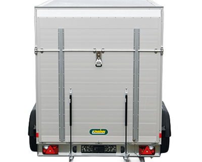 Heckklappe mit querliegendem Edelstahl-Drehstangenverschluss, Durchgangsmaß B x H 1150 x 2000 mm, Innenhöhe 2100/2300 mm