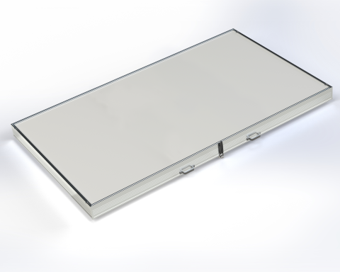 Deckel aus Aluminium mit Gasfederunterstützung, seitlich zu öffnen, Anschlag links, IL x IB 1700 x 1100 mm