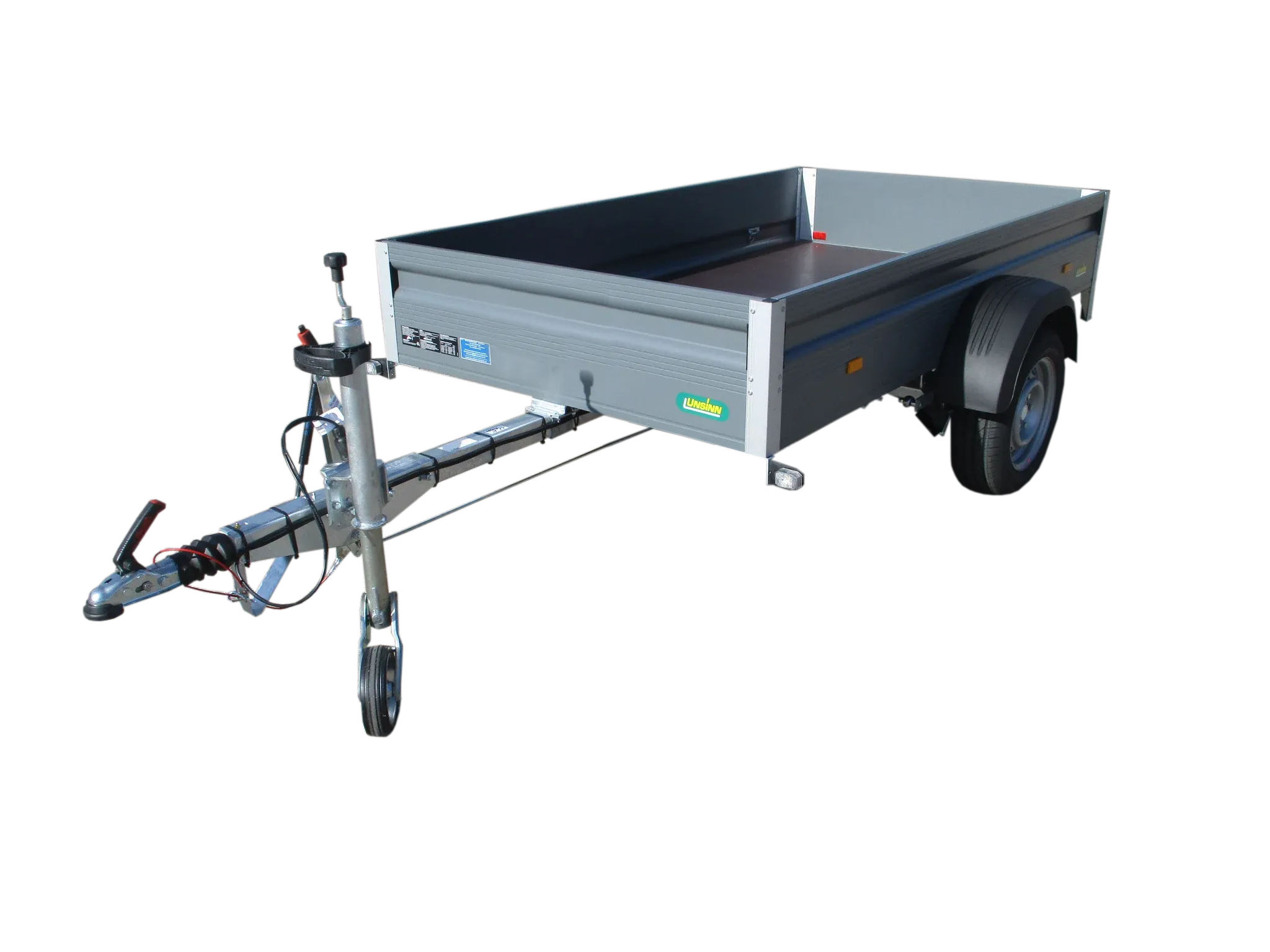 Gebremster 1,3 to 1-Achs-PKW-Anhänger - pulverbeschichtete Bordwände